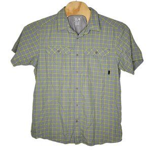 Mountain‎ Hardwear XL Gray / Yellow Checkered Short Sleeve Button Down Shirt Men